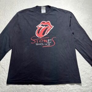 Vintage Rolling Stones Band Tee Tour Long-Sleeve Shirt 2002 Black AAA Size Large
